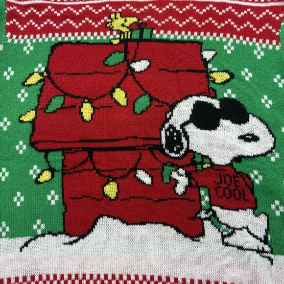 Peanuts Adult Unisex XL Snoopy Joe Cool Ugly Christmas Sweater Red Green - Picture 3 of 5